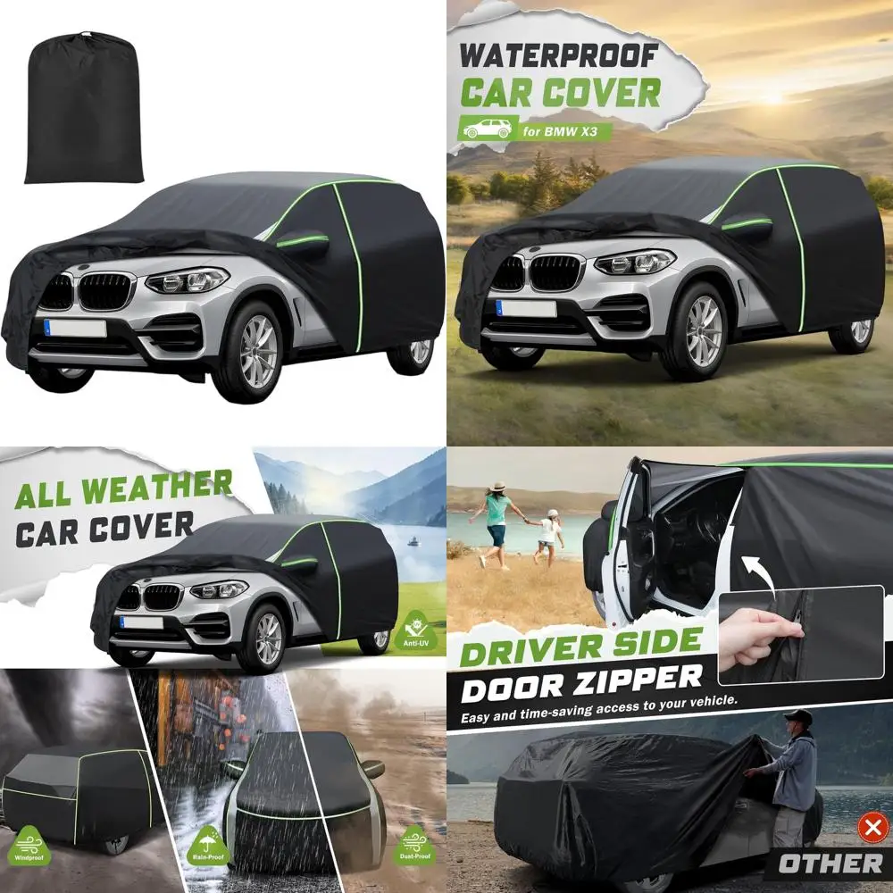 

Универсальный 7-слойный водонепроницаемый чехол для автомобиля BMW X3 (2003-2026) с дверцей на молнии, ветрозащитными ремнями, светоотражающими полосами, защитой от УФ-излучения