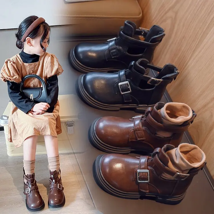 

Girls' New Martens Boots 2024 Fall Soft Soles Soft Leather Fashion Black Leather Boots Princess Performance Boots