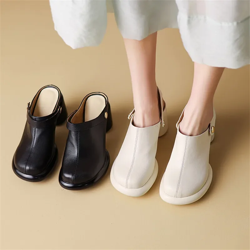 2023 New Summer Slippers Summer Shoes Round Toe Mules High Heels Sandals for Women Handmade Two Ways To Wear Platform Sandals