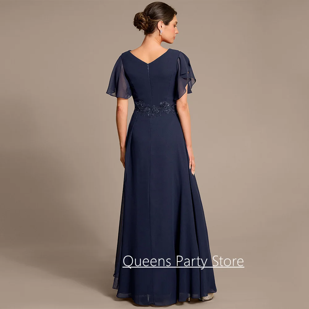 New Arrival Mom Wedding Guest Dresses Customized V Neck Short Sleeves Sequined Applique Summer Mother of The Bride Dress