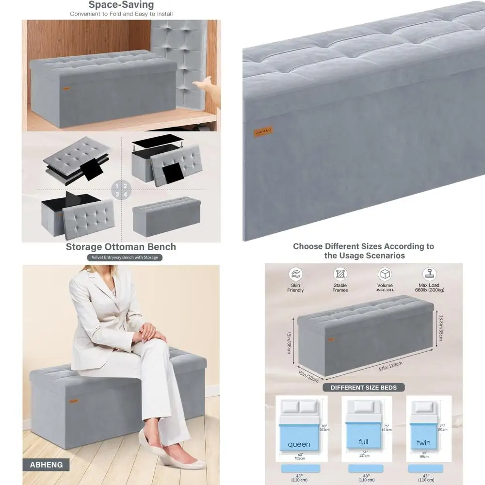 

Серая бархатная пуфик со съемным перегородкой, вместимость 15x43x15, 660 фунтов, подходит для гостиной и спальни.