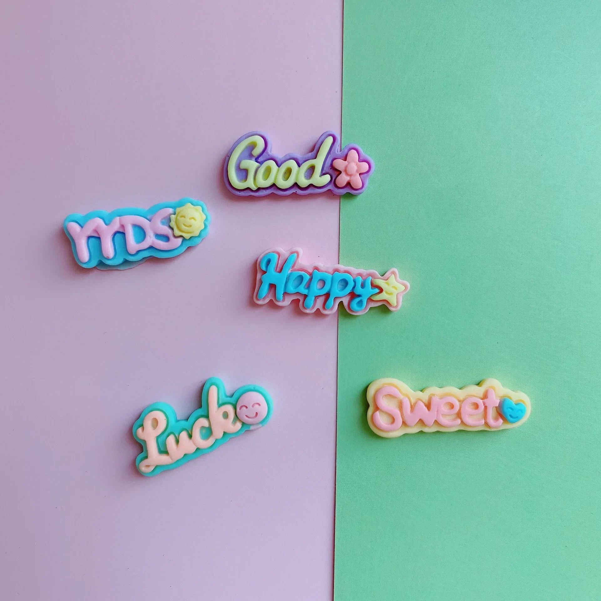 10pcs English Letters YYDS Lucky SWEET Mobile Phone Case Hairpin Hair Rope Cream Glue DIY Material Resin Decorative Accessories