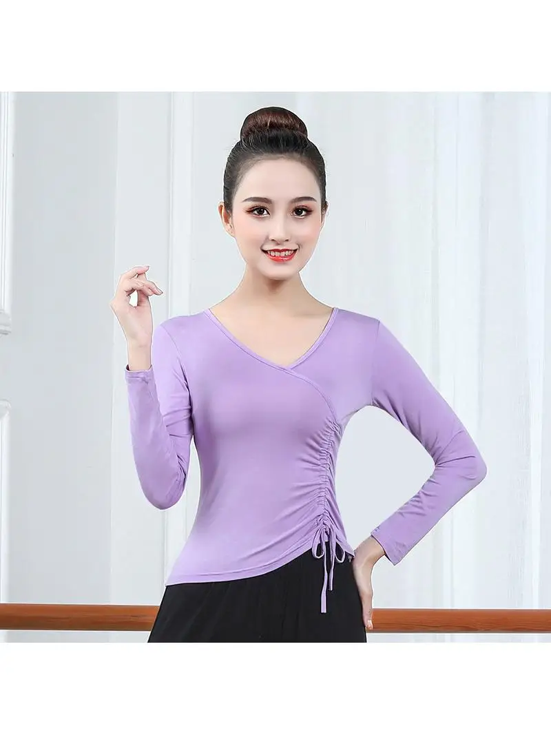 women's-dance-practice-suit-slim-fit-classical-modern-new-dance-top-square-dance-set-pure-color-love-er