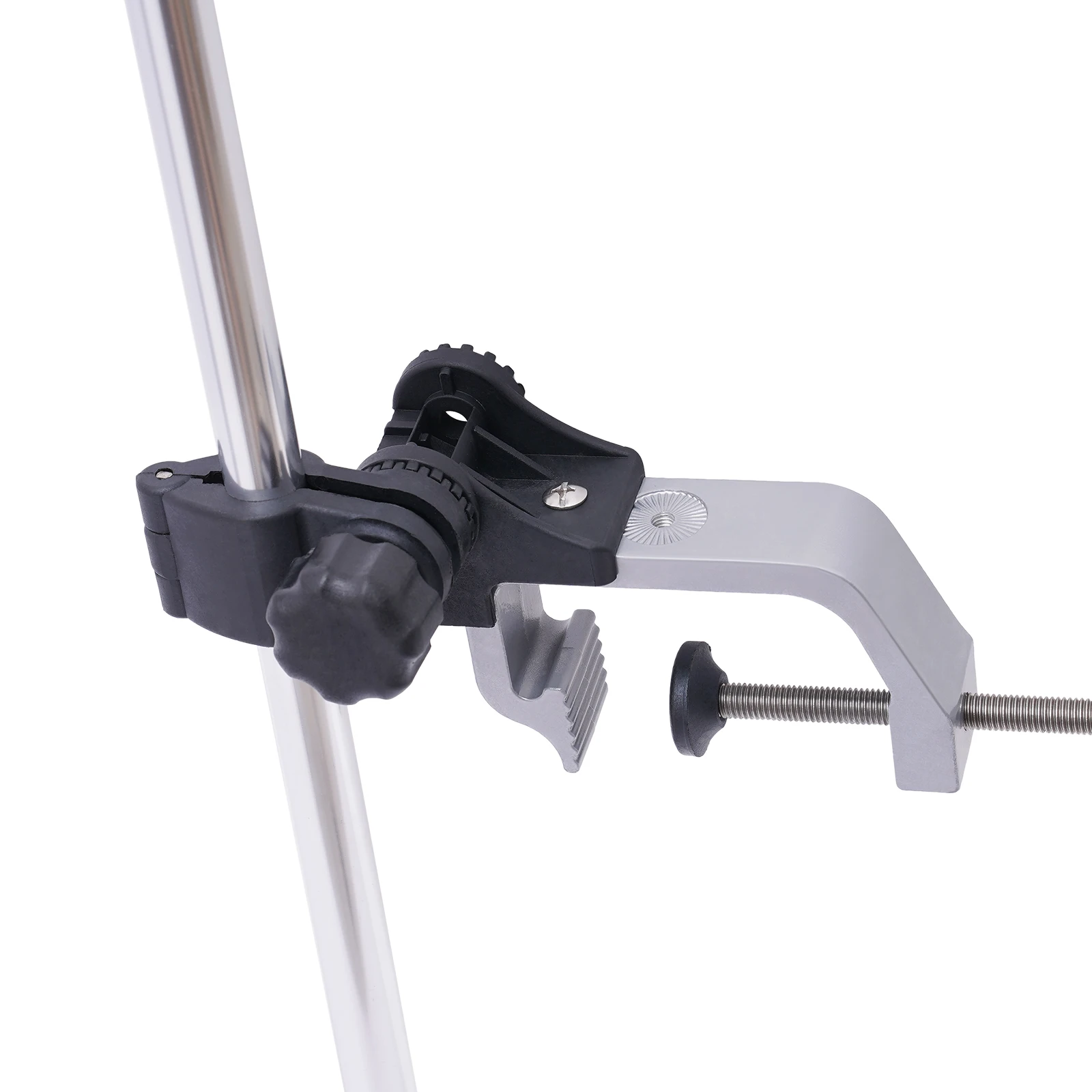 Universal Transducer Bracket Portable Fishfinder Mount, 360° Rotatable Fishing Boat Bracket with 3.15" Max Clamp Opening, Adjustable Height for Kayak Canoe Raft, Silver/Black