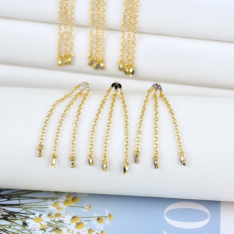 925 Sterling Silver Ear Needle Horse Eye Multi-color Zircon Chain Tassel Earrings 30mm/35mm/50mm Long Earrings Fashion Jewelry