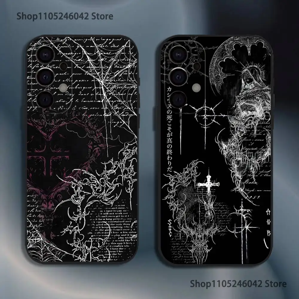 Gothic Cyber Sigil Cross Eyes Skull Shockproof Phone Case For Samsung S25,S24,S21,S22,S23,S30,Ultra,S20,Plus,Lite,5G Black Cover