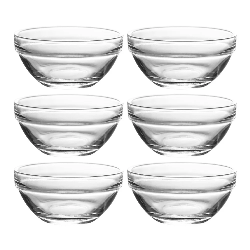 6 قطعة وعاء زجاجي قالب مجموعة أطباق مستديرة واضحة قابلة للتكديس لخدمة سلطة الحلوى الفاكهة خلط المطبخ المنزلي استخدام أطباق تقديم الزجاج #3