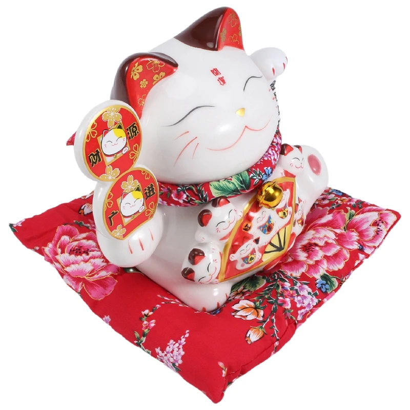 

7Inch Ceramic Beckoning Cat Maneki Neko Ornament Feng Shui Decoration Swing Lucky Cat