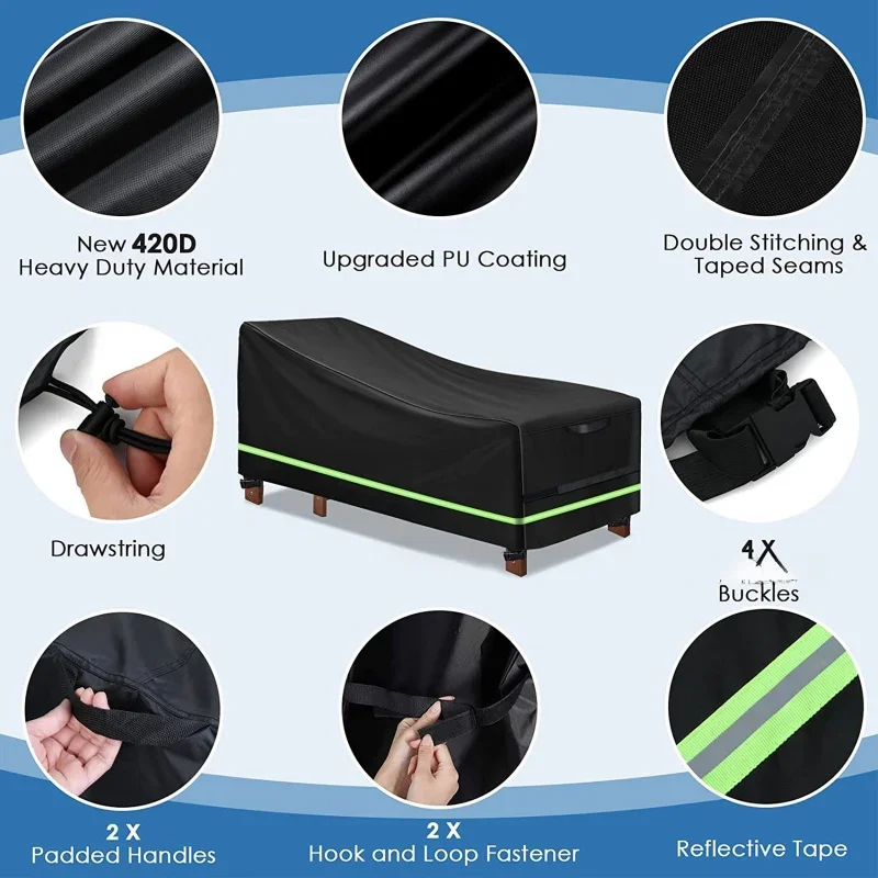 1 قطعة 420D أكسفورد غطاء مقعد الفناء مقاوم للماء في الهواء الطلق حديقة الأثاث الغبار المطر حامي مع أبازيم شريط عاكس #6