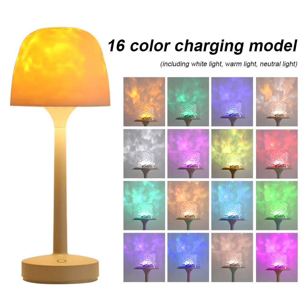 

Water Ripple Projector Desk Lamp Remote & Touch Control Cordless Decorative Night Light 16 Colors Romantic Atmosphere Table Lamp