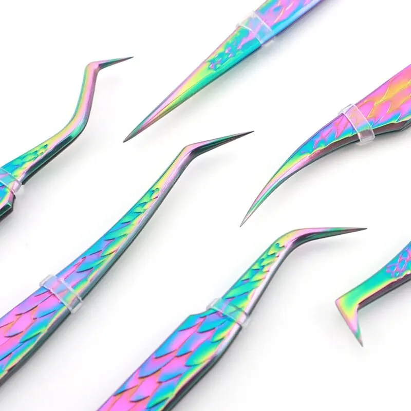 False Eyelash Tweezers Colorful Stainless Steel High Precision Anti-static Eyelash Extension Tweezers Makeup Tools