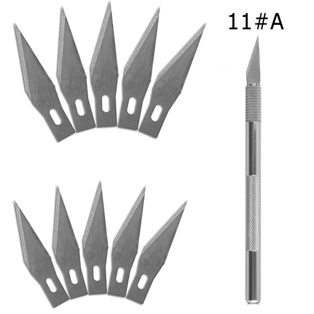 KATWAY Non-Slip Engraving Metal Knife Kit + 40/10pcs #11 Blades Craft Cutter Knives PCB Repair, Mobile Phone Hand Tools HH-AA12