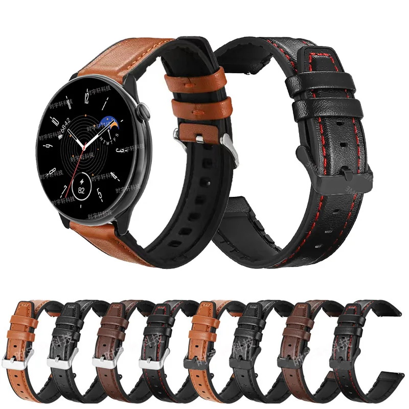 20mm Leather Silicone Strap For Amazfit GTR Min Smartwatch Sport Bracelet For Amazfit GTS 4 3 2E/2 Mini/Bip 3/U Pro/Bip S Band