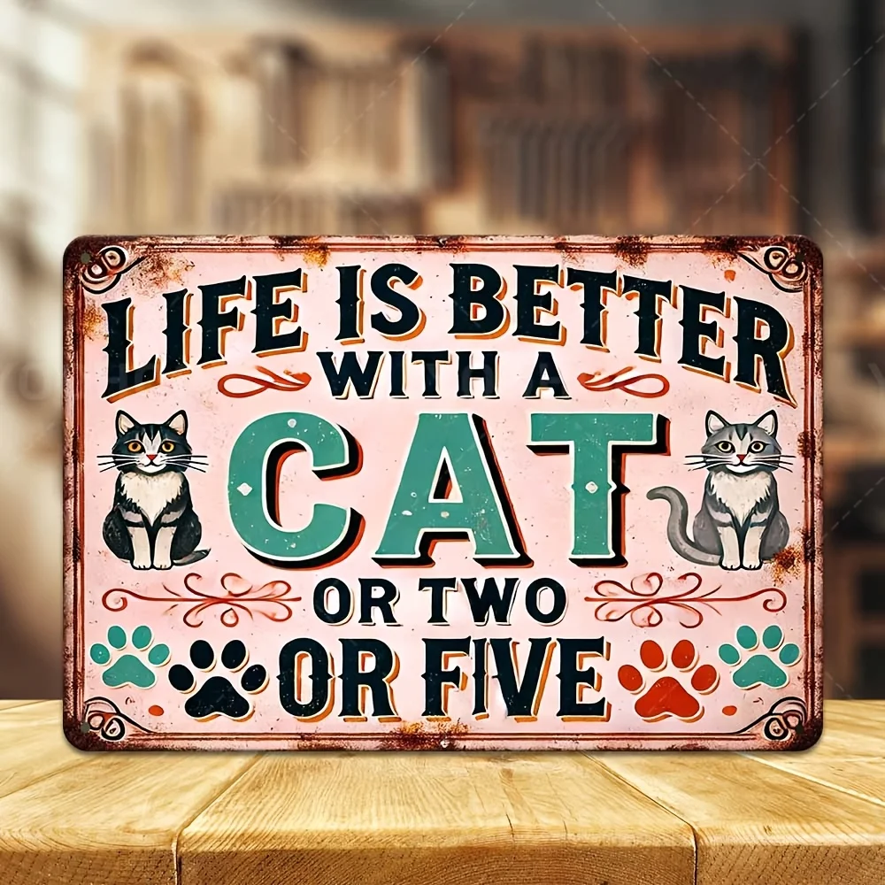 1pc Vintage Aluminum Cat Lover Sign, 