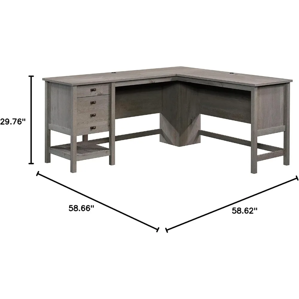 Juegos de escritorio para muebles de oficina, mesa en L, L: 65,12 "X W: 58,66" X H: 29,76 ", acabado de roble místico