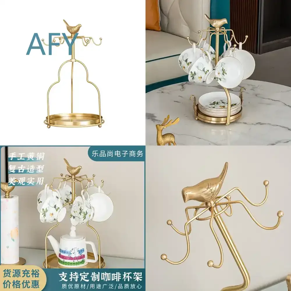 Brass Bird Coffee Cup Holder for Living Room Dining Table Kitchen Cup Storage Rack Water Cup Hanger Simple Modern Home Decor