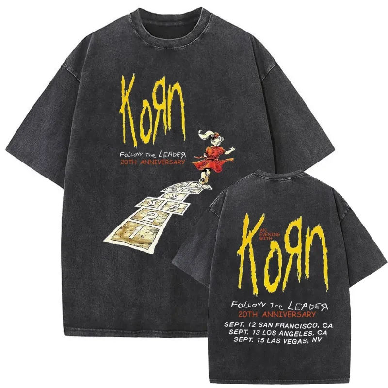 ألبوم موسيقى كورن اتبع الزعيم خمر غسلها تي شيرت الرجال النساء موضة القوطية روك تي شيرت الرجال عادية المتضخم تي شيرت #2