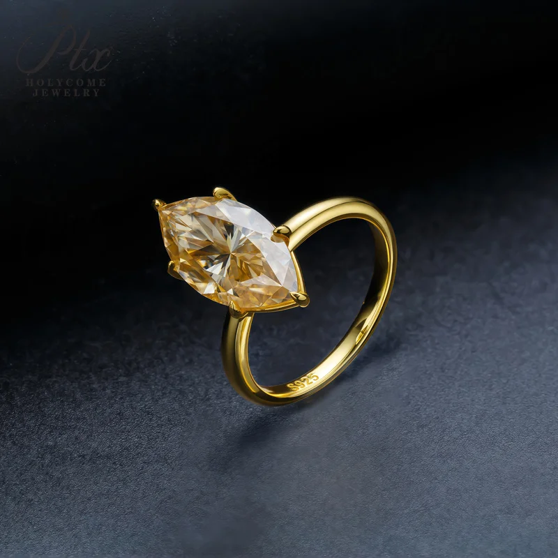 4ct Marquise-Schliff Ring Moissanit Champagnerfarben 925 Sterling Silber Hochzeit Ewige und Romantische Liebesband Holycome Schmuck – Detail 11