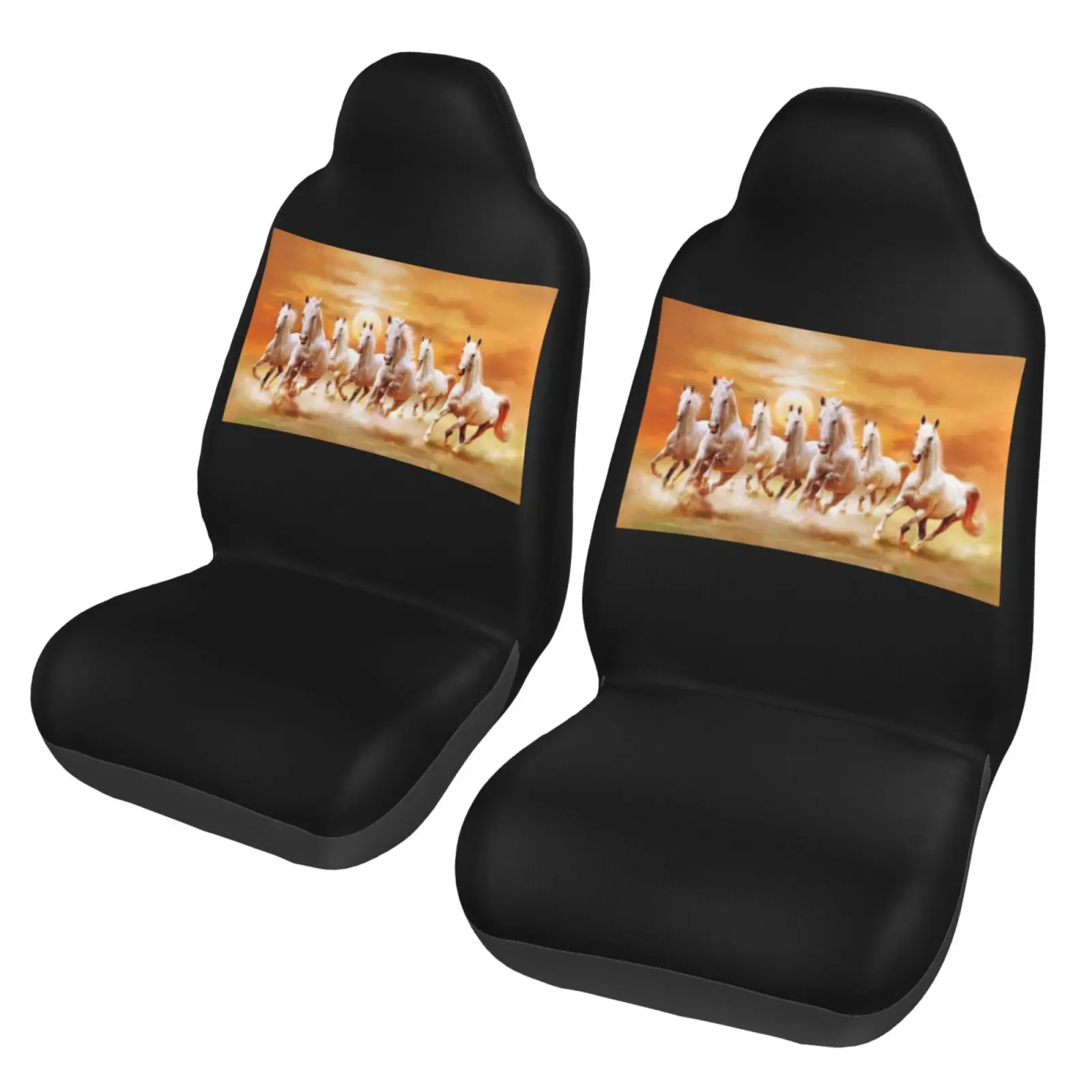 Eight Running Horses Print Car Seat Covers Set for Womens 2pcs Auto Front Seat Protector Universal Car Interior Accessories Full