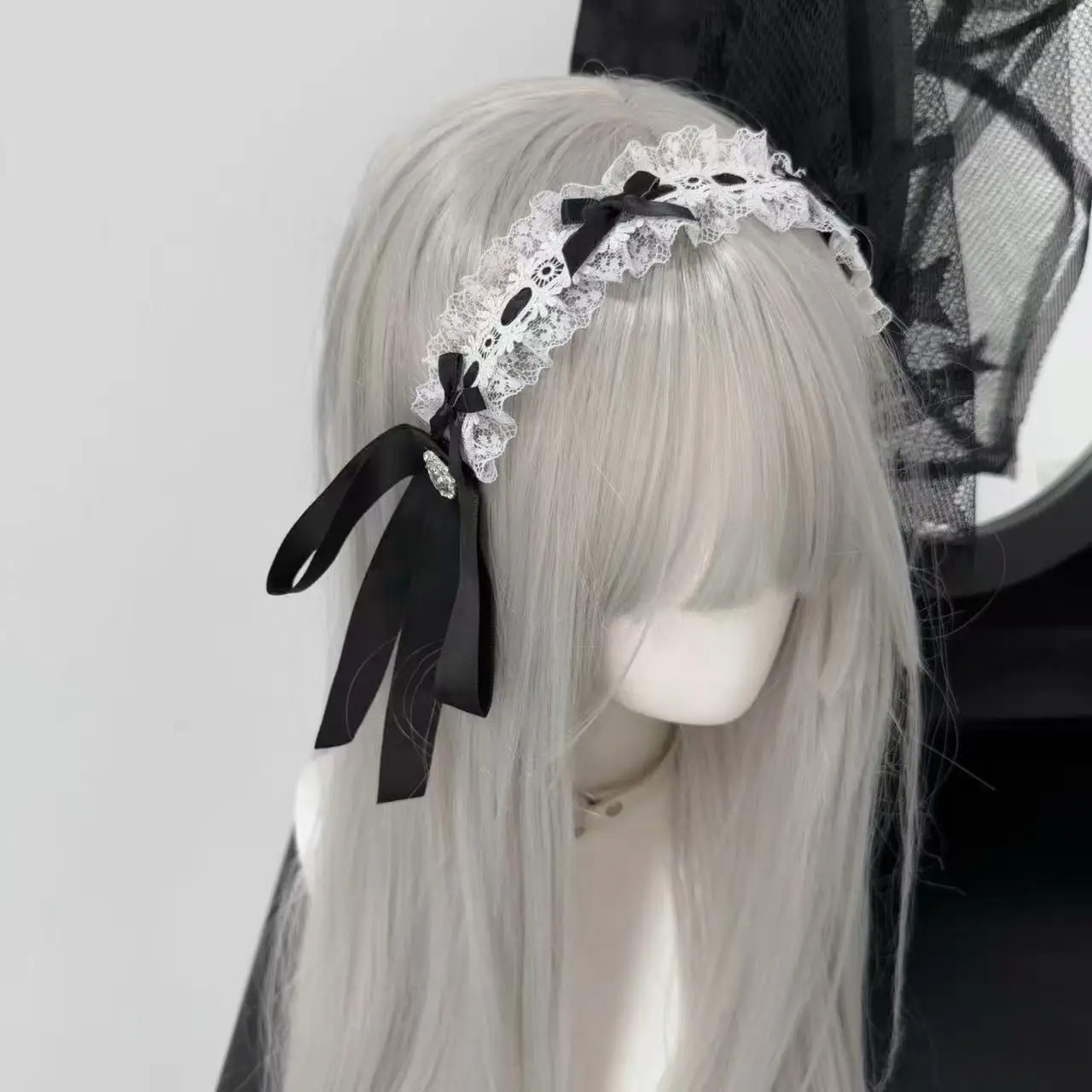 Gothic Lolita Japanese Harajuku Women's Headband + Lace Choker Y2K Girls Subculture Lace Ruffle Rhinestone Dress Up Accessories
