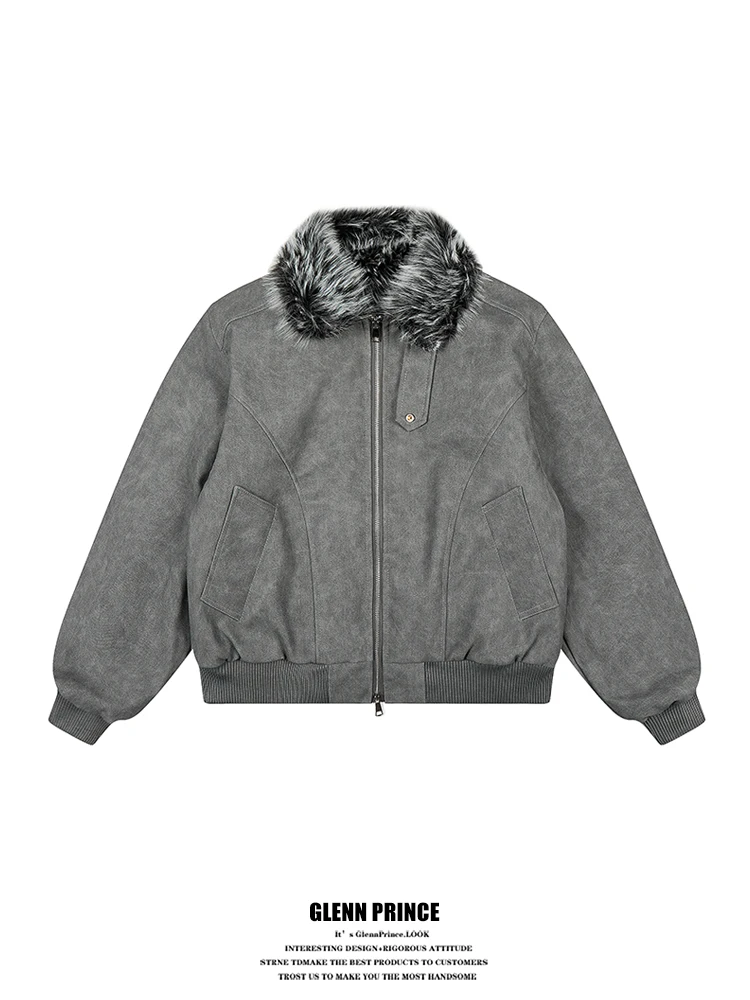 

American Retro Deconstructed Men's Thiened Warm Cotton Jaet GPstudio Polyester Fiber Long Sve Zipper Closure Color