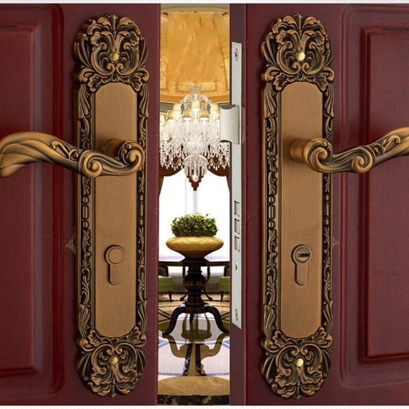 

Европейский двухсторонний замок с ручкой из алюминиевого сплава, тихий защитный дверной замок, светильник, роскошный деревянный дверной фурнитурный замок с ключом