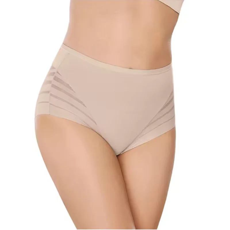 2PCS/Set Women Panties High Rise Briefs Tummy Control Shapewear Ice Silk Mesh Elastic Female Sexy Lingerie Seamless Underwear