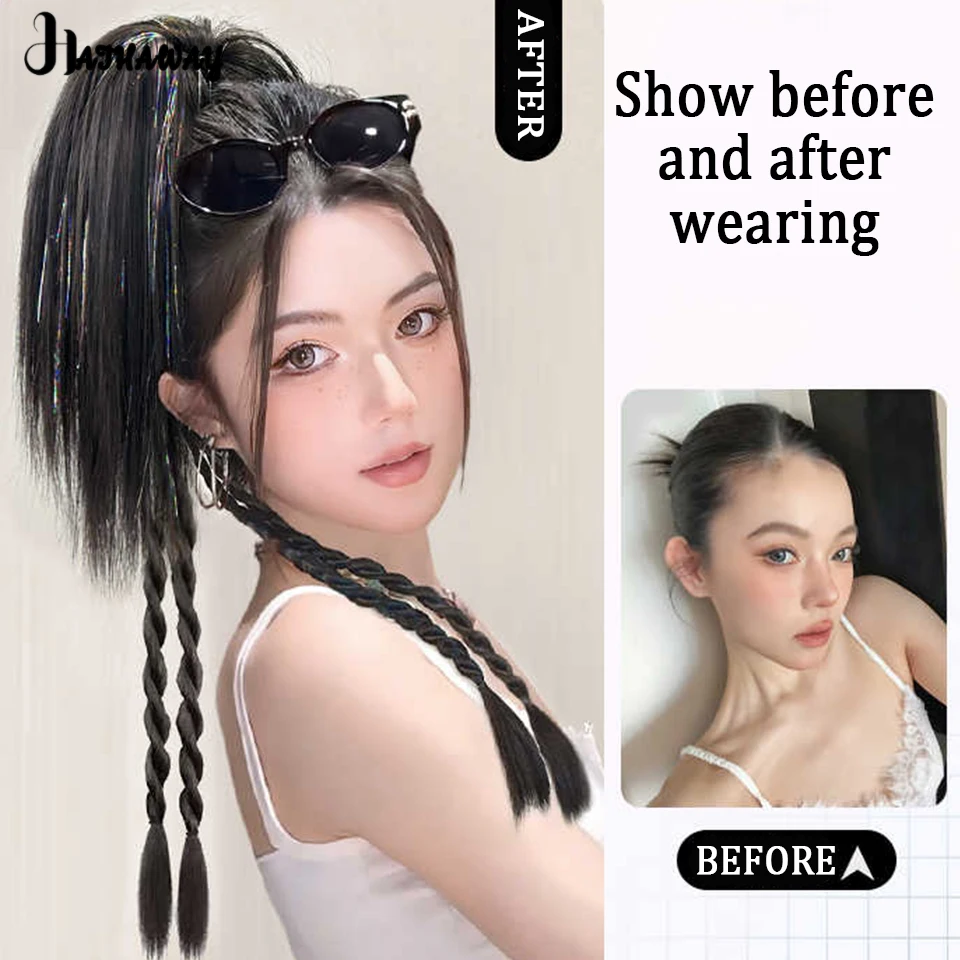 22 Inch Laser Waterfall High Ponytail Synthetic Visual Enhancement Grip Braid Female Concert Eye-catching Artifact Long Braid