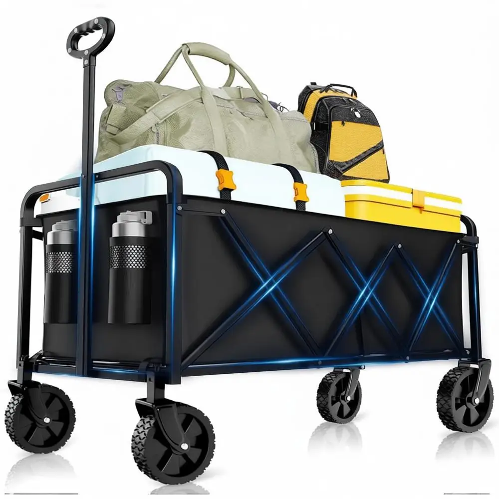 

Collapsible Utility Wagon, 330 lbs Capacity, Carbon Steel, Lightweight, Portable, Grocery Shopping, Camping.