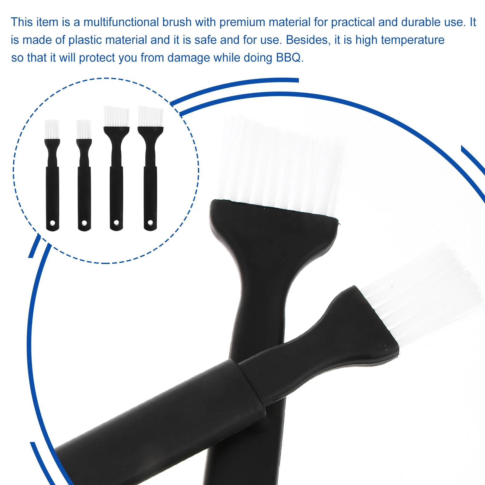 

4pcs BBQ Brush Set Silicone Bristles Heat Resistant Plastic Material For Barbecue Grilling Roasting Baking Easy Clean