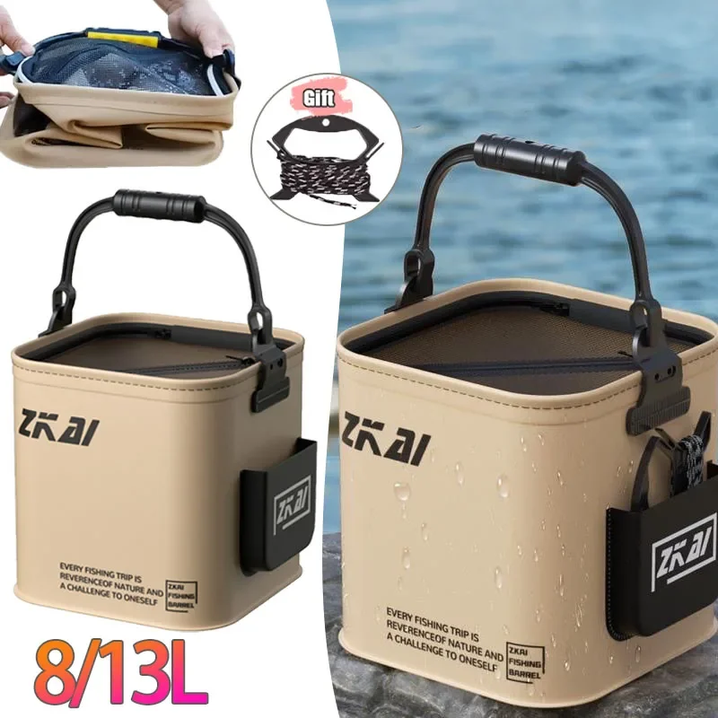 1-2PCS 8/13L Multi-Purpose Collapsible Fishing Bucke Water Pail  Durable Portable Handheld Bucket With Lid for Outdoor Camping