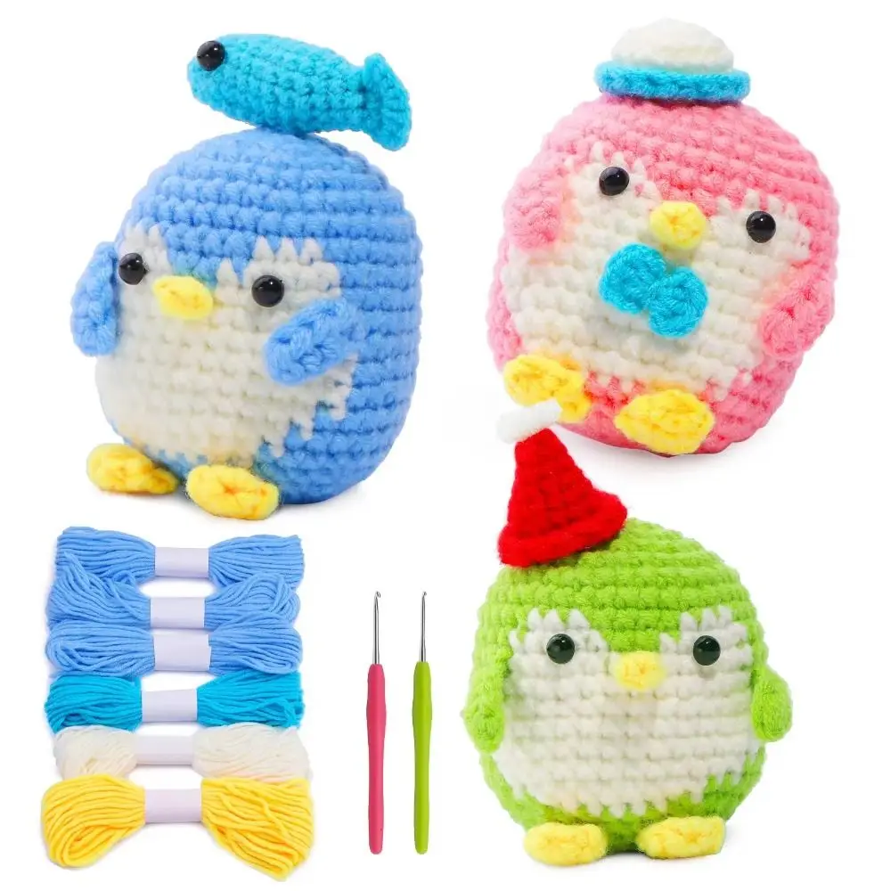 Pinguin-Häkel-Sets für Anfänger, Schritt-für-Schritt, Zero To Hero, DIY-Strickset, bunt, leicht zu folgen, Faden-Häkelmaterial-Set