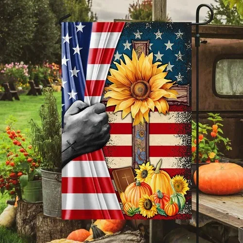 Jesus Christian Cross Thanksgiving Halloween Pumpkins Flag Graden Flag FFLCCE ZZA IIX SSL