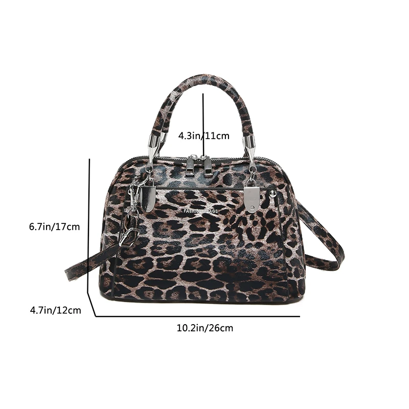 Leopard Women\'s Top-handle Bags PU Leather Rivet Letter Printing Crossbody Square Handbags Sac Luxe 2024 Fashion Shoulder Purse