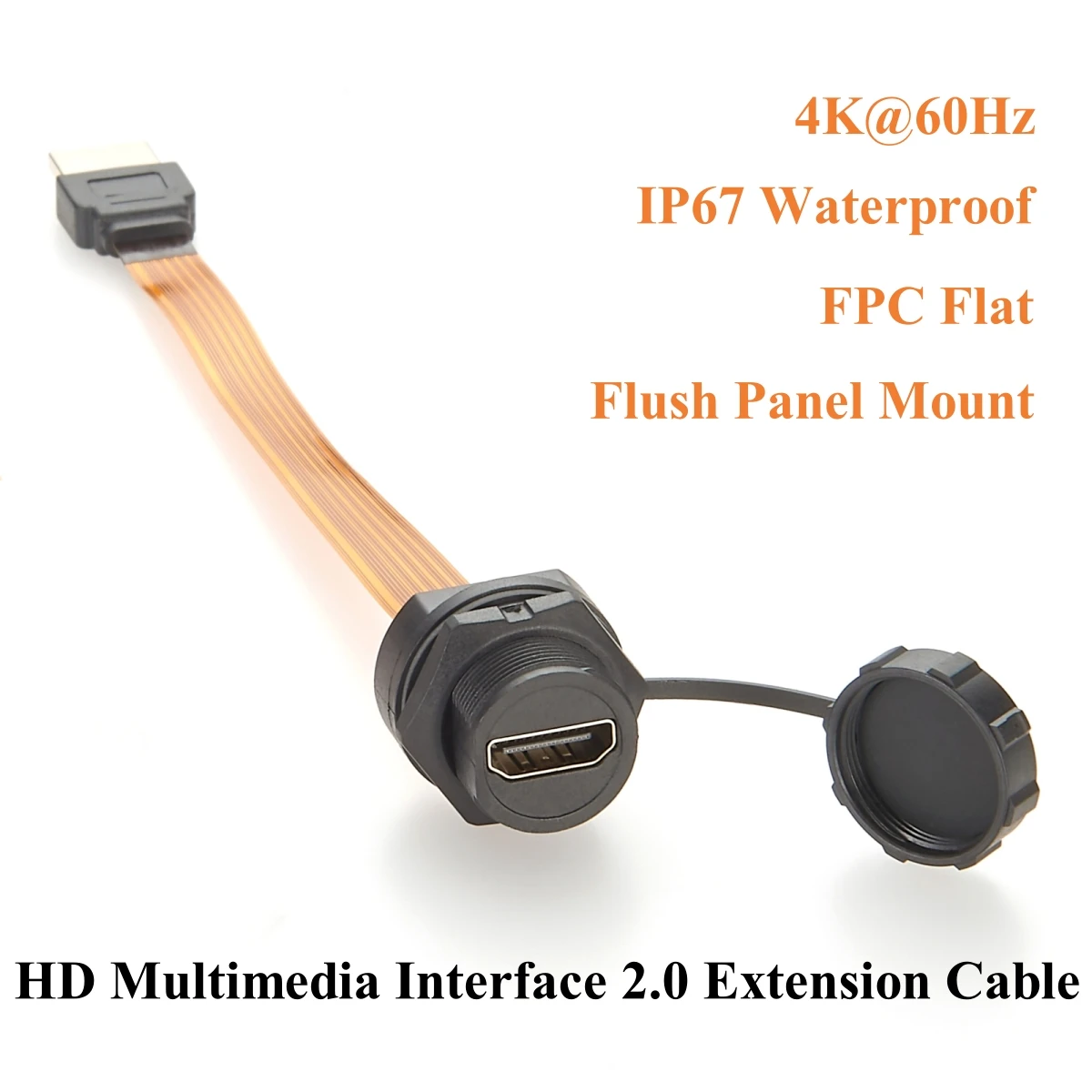 4K@60Hz HDMI 2.0 Extension Cable IP67 Panel Mount Male to Female FPC Flat Ribbon Cable Audio Video Monitor