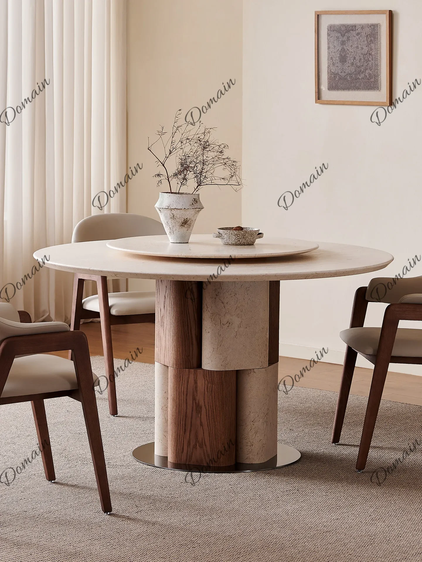 81 N Round Stone Slab Dining Table with Lazy Susan 2026 New Mid-Century Luxury Natural Marble Kitchen Table for Home