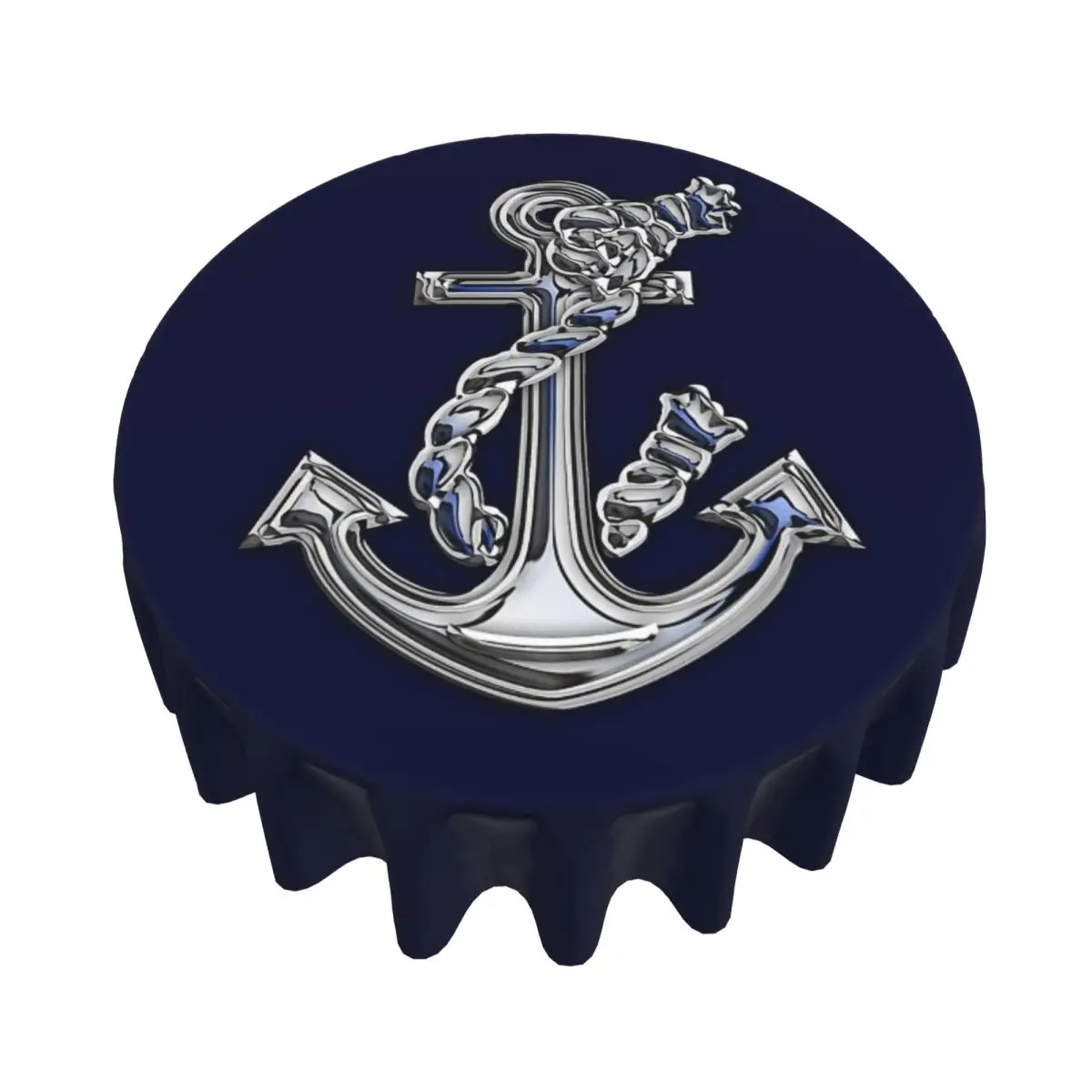 Chrome Style Nautical Rope Anchor Applique Waterproof Round Tablecloth Oilproof Table Cloth for Kitchen Event Dining Table Cover