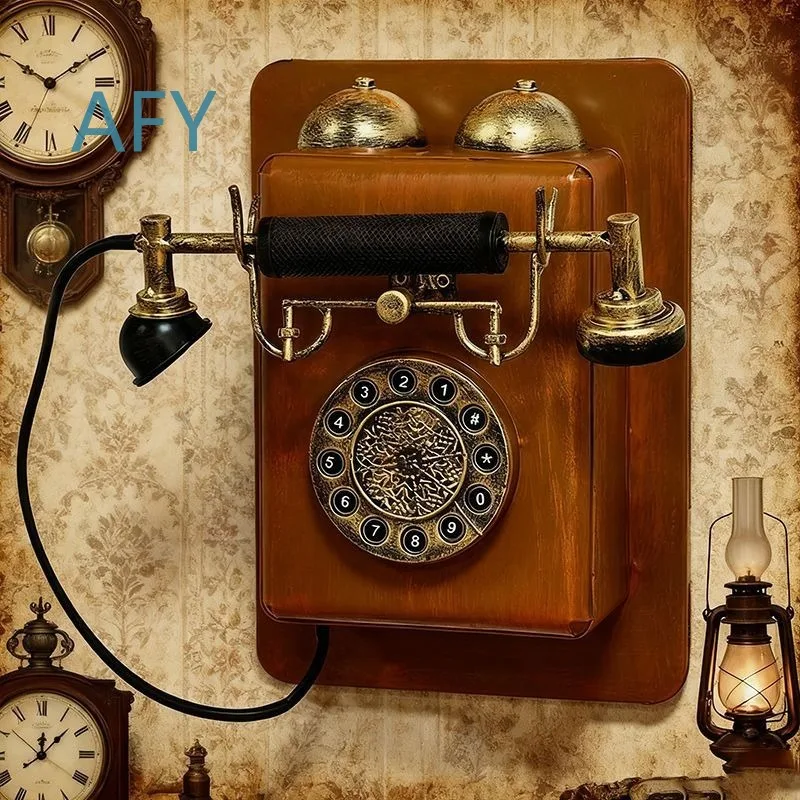 Iron Vintage Wall Mounted Telephone Model Ornament for Retro Decor Photography Prop Bar Coffee Shop Nostalgic Home Office