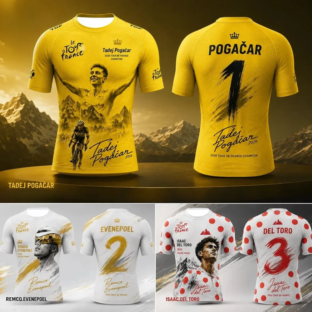 2026 Tour De France Champion Commemorative Fashion T-Shirt Pogacar Evenepoel Del Toro Printed Short Sleeve Tee Fan Bicycle Lover