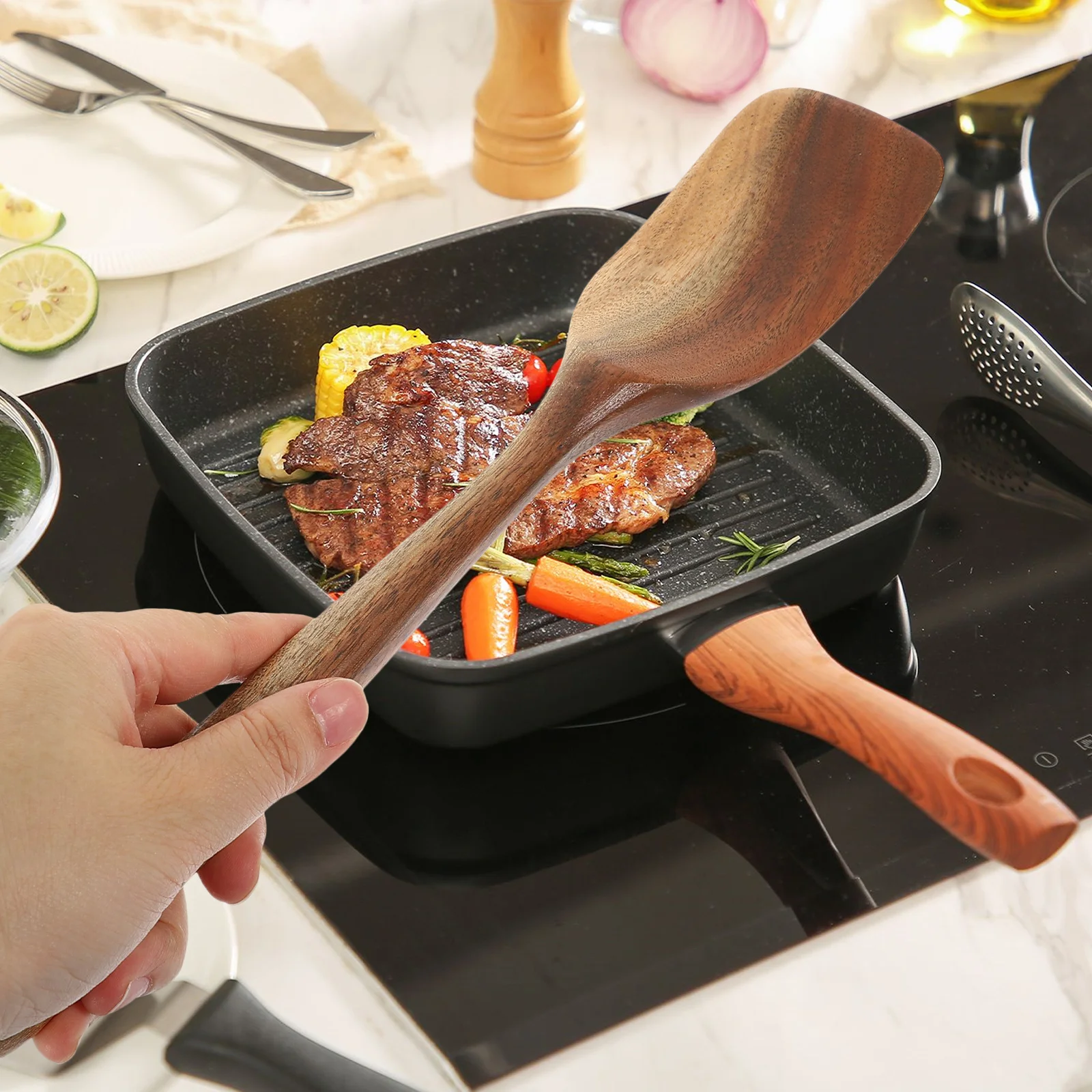 

Portable Wood Spatula Cooking Tool Long Handle Kitchen Utensil Non-Stick Household Cooking Shovel Hanging Hole Gift