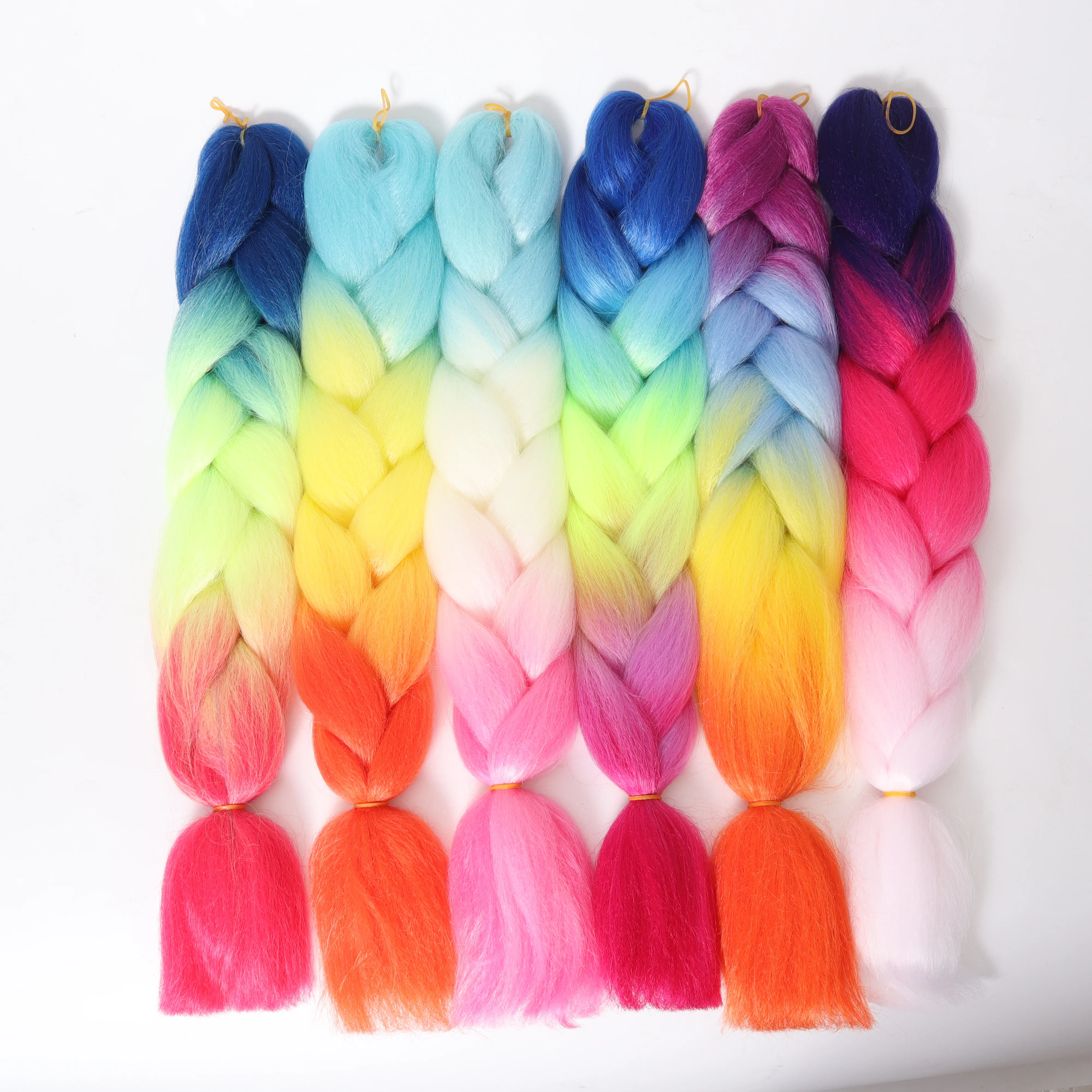 Twist Braid Crochet Braids Hair Extension Three Tone Ombre Color Rainbow Jumbo Box Braiding Synthetic Hair pre stretched 24\