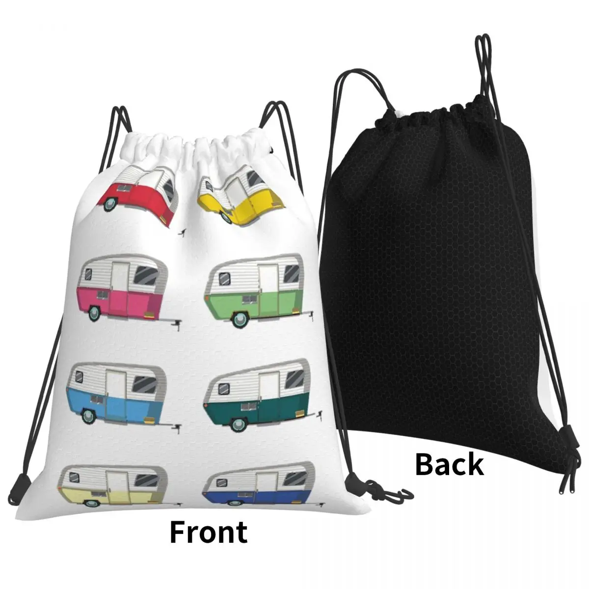 Colourful Vintage Eriba Puck Caravan Daisy Backpacks Casual Drawstring Bags Storage Bag Book Bags for Man Woman School
