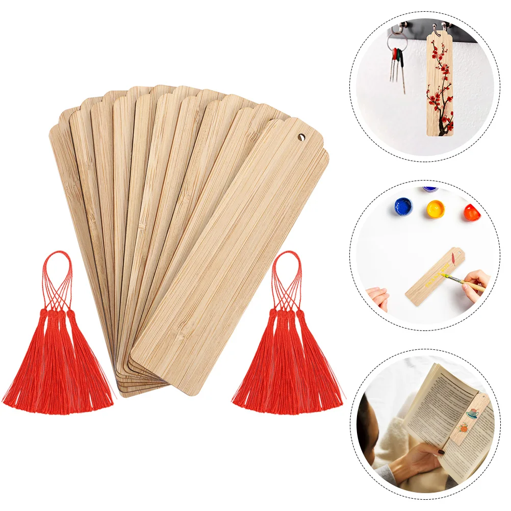 

10pcs Carving Bookmarks Blank Wooden Page Markers Unfinished Hangtags Simple Design for Students Readers Gifts