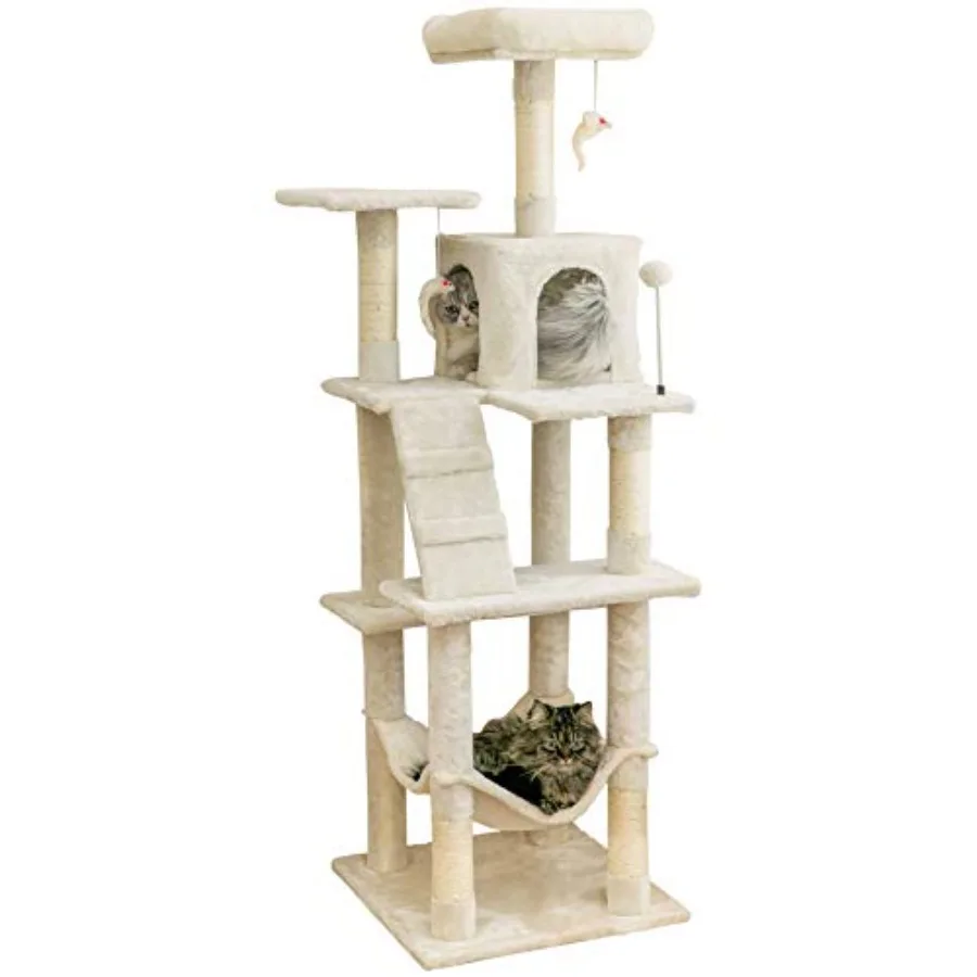 

63.8 inches Multi-Level Cat Tree for Large Cats with Sisal-Covered Scratching Posts Padded Platform Hammock and Condo Stable Ca