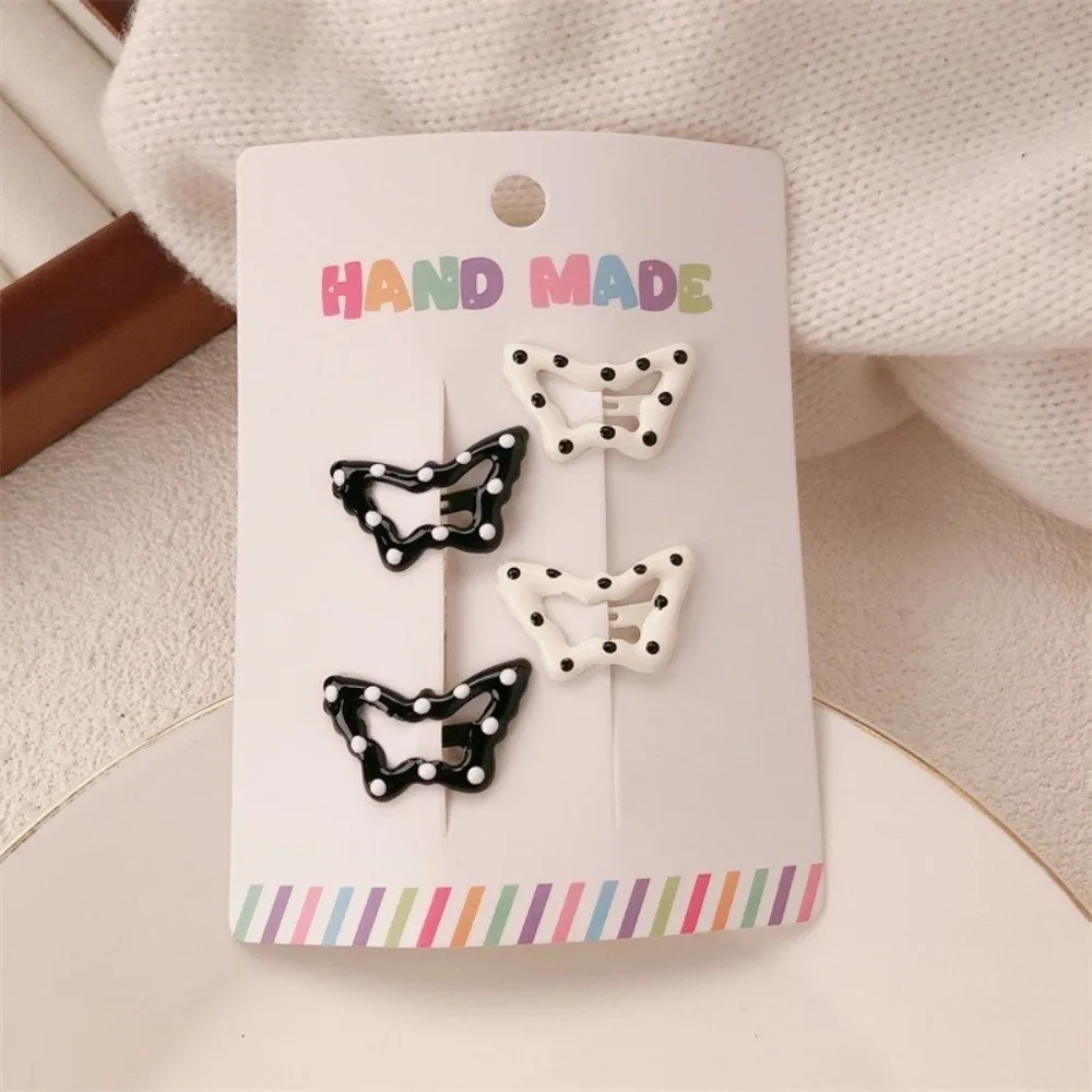 4pcs/set Fashion Black White Dot Hair Clips Cute Sweet Hairpin Geometric Barrettes for Girls