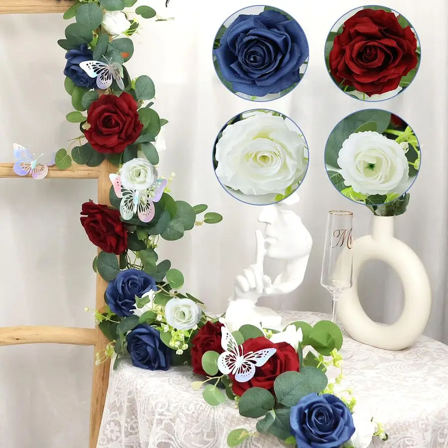 

Искусственная гирлянда из эвкалипта с бабочками, набор из 2 штук, искусственные розы, имитация зелени, гирлянды из эвкалипта для свадебного стола