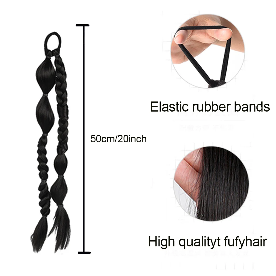 Long Synthetic Hair Chignon Tail With Rubber Ponytail Black Hairpiece Pony Braid Hair Ponytail Extensions Black Color For Women