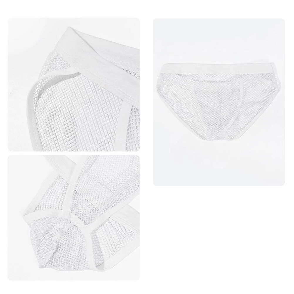 Men\\\'s See Through Briefs - Lightweight Mesh Underwear with High Cut Design and Bulge Pouch - Black White Red Options