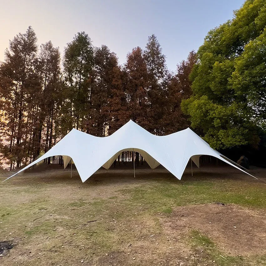 

Large Camping Custom Outdoor 50 Person Three Peaked Star Canopy Campsite Star Shade Tarp Canopy Spider Tent