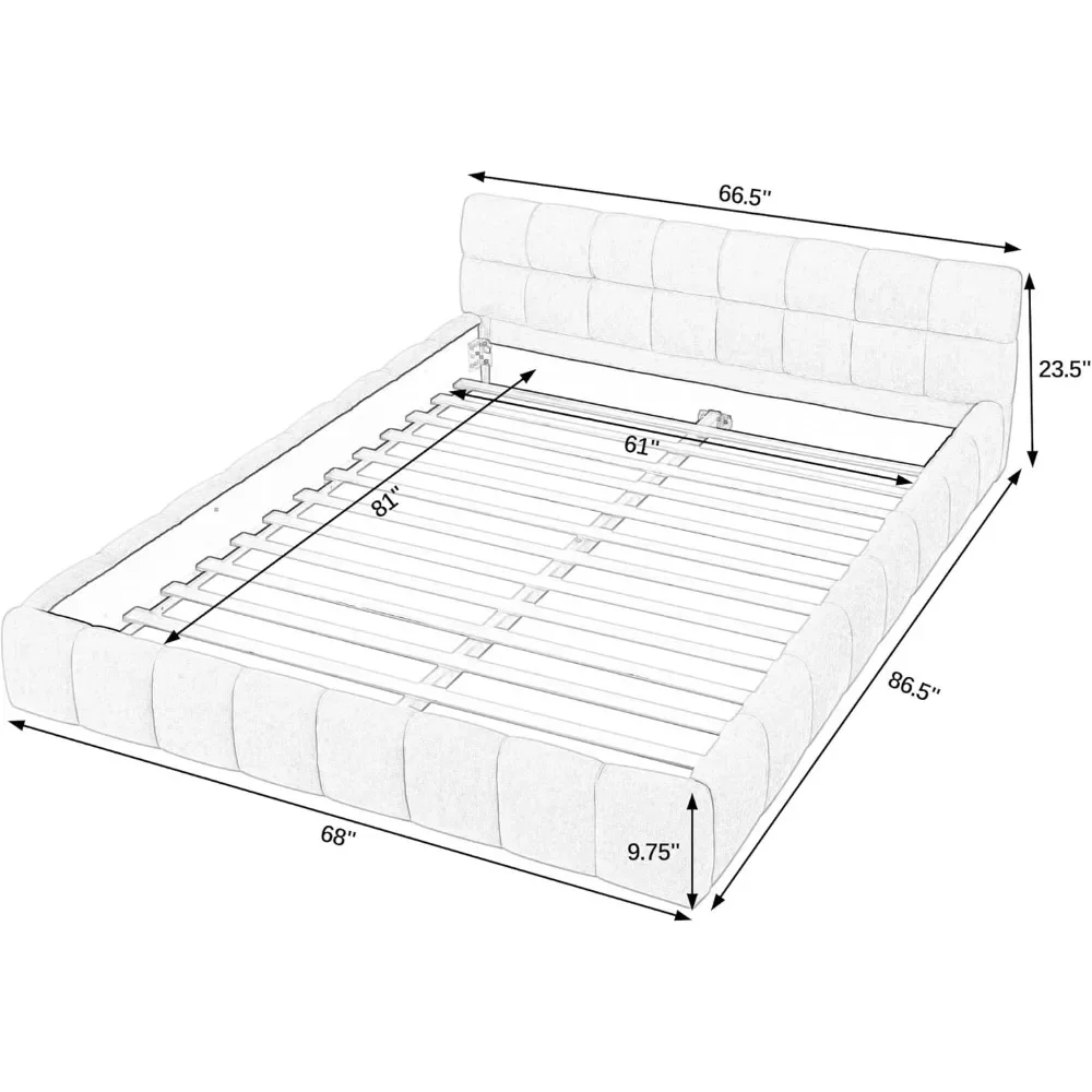 Queensize Bedframe Met Wolkenzacht Hoofdeinde, Geaard Gestoffeerde Houten Basis, Modern Chenille Gestoffeerd Wolkenbedframe